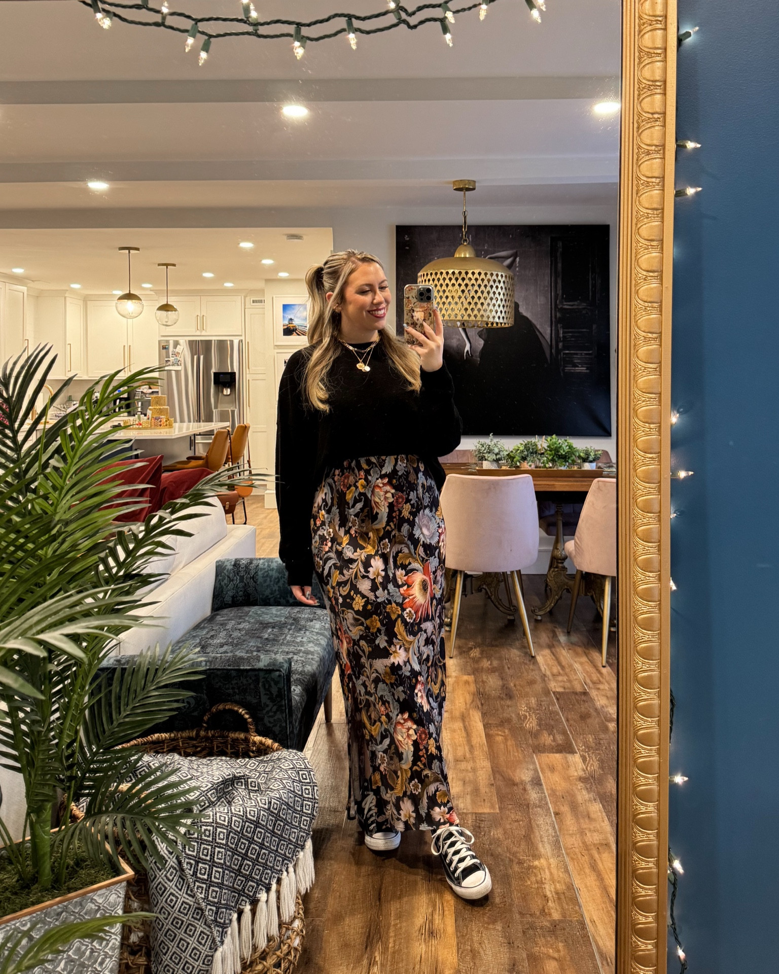 Anthropologie Tilda slip maxi skirt with slits, wearing a large. 

#LTKSeasonal #LTKMidsize #LTKStyleTip