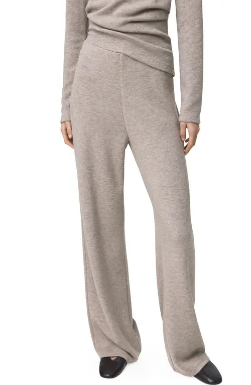 MANGO Elastic Waist Straight Leg Knit Pants in Medium Brown at Nordstrom | Nordstrom