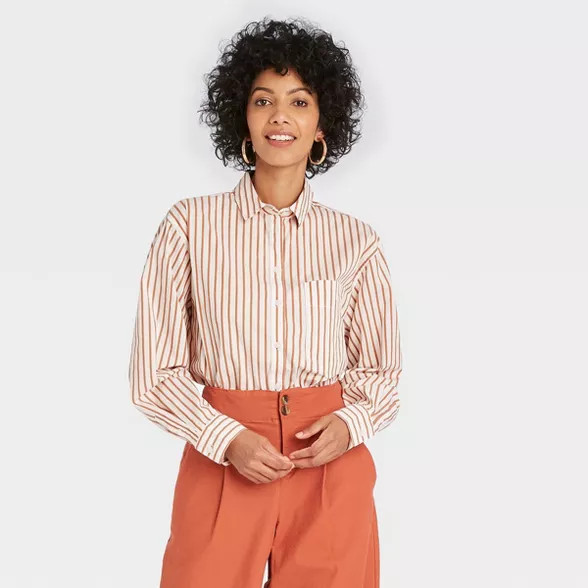 Women's Long Sleeve Button-Down Boyfriend Shirt - A New Day™ | Target