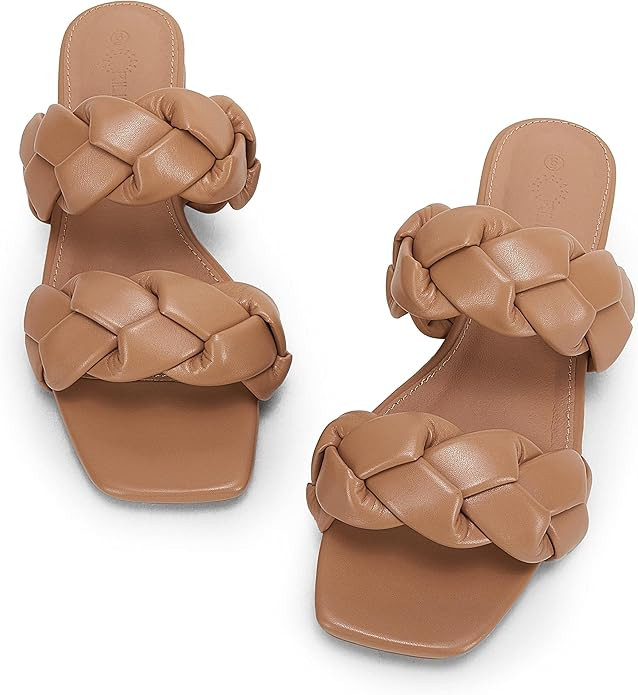 Womens Casual Summer Flat Sandals Square Open Toe Braided Slide Slippers Slip-On Comfortable Dres... | Amazon (US)