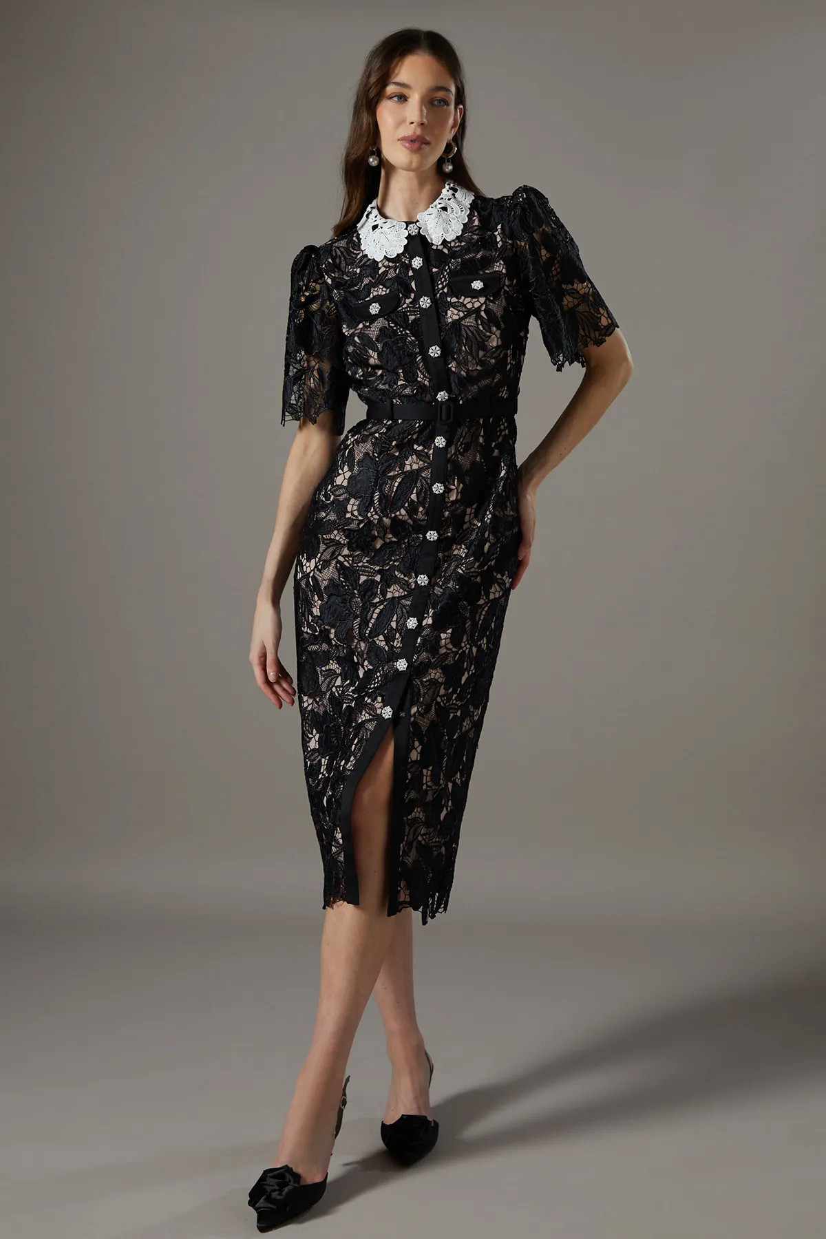 Lace Shirt Dress Contrast Colour | boohoo (US & Canada)