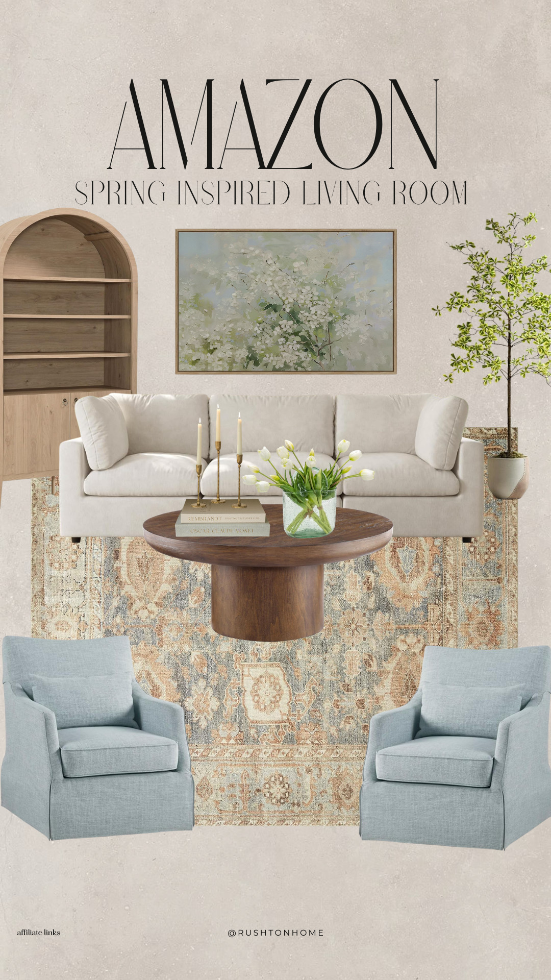 Amazon living room decor, spring living room decor amazon, neutral living room furniture amazon, beige sofa amazon, wood coffee table amazon, accent chairs amazon living room, vintage style rug amazon, arched bookshelf amazon, spring home styling amazon, neutral home decor amazon, modern organic living room, cozy living room decor amazon, affordable living room furniture amazon, spring home refresh decor, warm neutral living room 

 #LTKSeasonal #LTKHome