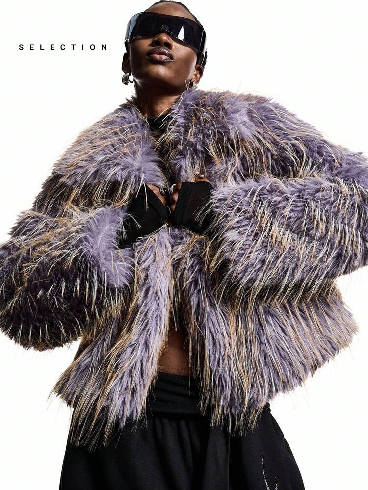LYSMO Nuovo Arrivo 2025 SELECTION Cappotto Corto In Ecopelliccia Morbido E Voluminoso, Design Futuristico, Elegante, Glamour, D'avanguardia, Chic, Moderno, Urbano, Pezzo Di Versatile Per Le Donne In Autunno/Inverno | SHEIN