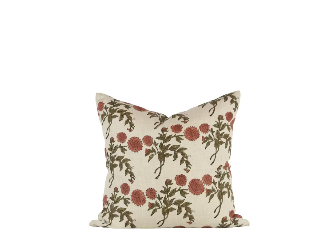 KAREENA PILLOW - Hand Block Printed Floral Linen Pillow, Fall Pillow, Spring Pillow, Pattern Pill... | Etsy (US)