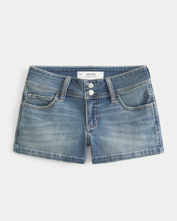 Low-Rise Light Wash Floral Pocket Denim Shortie Shorts | Hollister (UK)