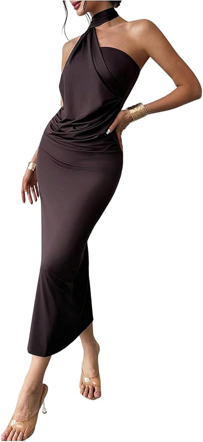 SOLY HUX Women's Sleeveless Bodycon Dress One Shoulder Backless Ruched Cocktail Party Evening Lon... | Amazon (US)