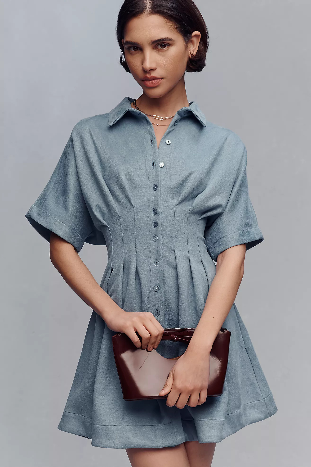 The Tobie Faux-Suede Mini Shirt Dress by Exquise | Anthropologie (US)