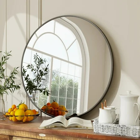 BEAUTYPEAK 24 Wall Mirror Bathroom Mirror Wall Mounted Round Mirror Black | Walmart (US)