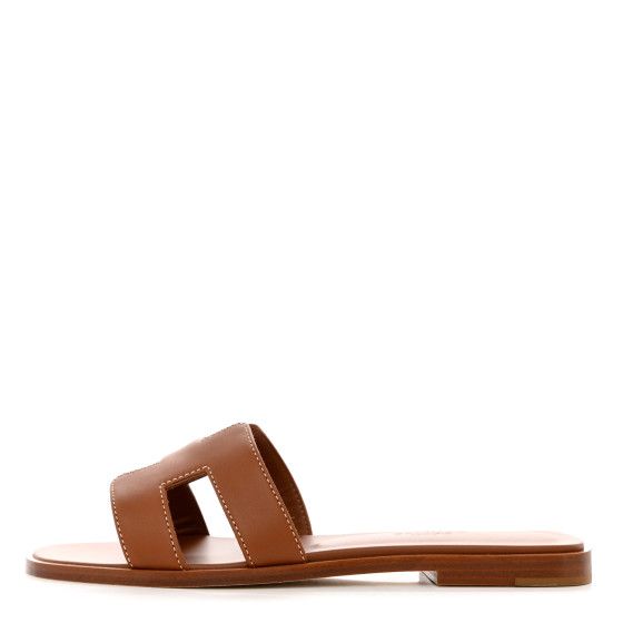 HERMES Box Calfskin Oran Sandals 35.5 Gold | FASHIONPHILE (US)