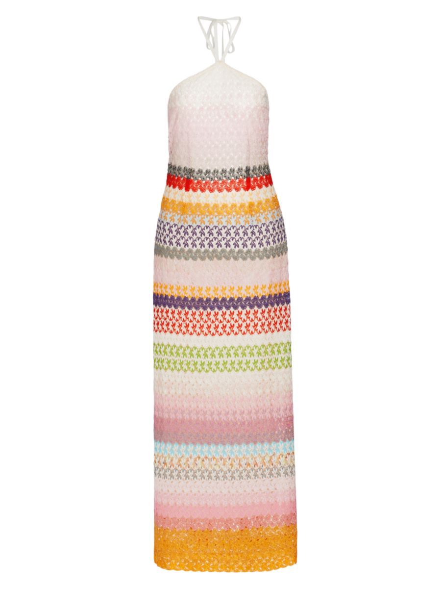 Crochet Knit Open-Back Halter Dress | Saks Fifth Avenue