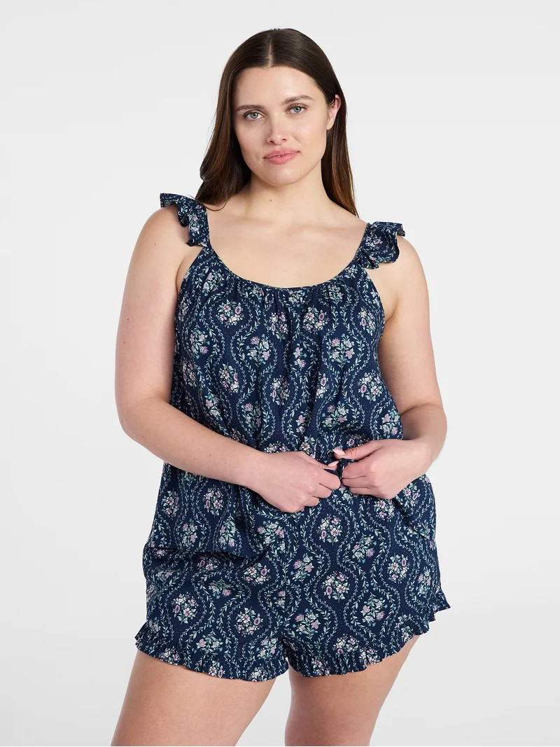 Joyspun Women's Woven Sleep Cami and Shorts Set with Ruffle, 2-Piece, Sizes XS-3X | Walmart (US)