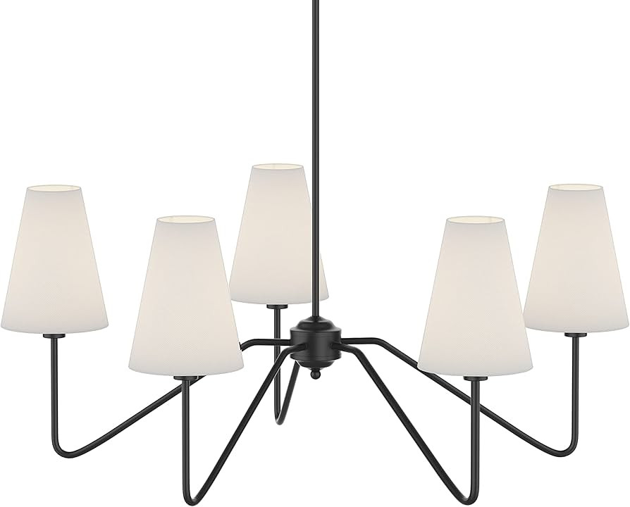 Electro bp;30" Dia 5-Arm Classic Chandeliers Matt Black with White Linen Shades,Light Fixture for... | Amazon (US)