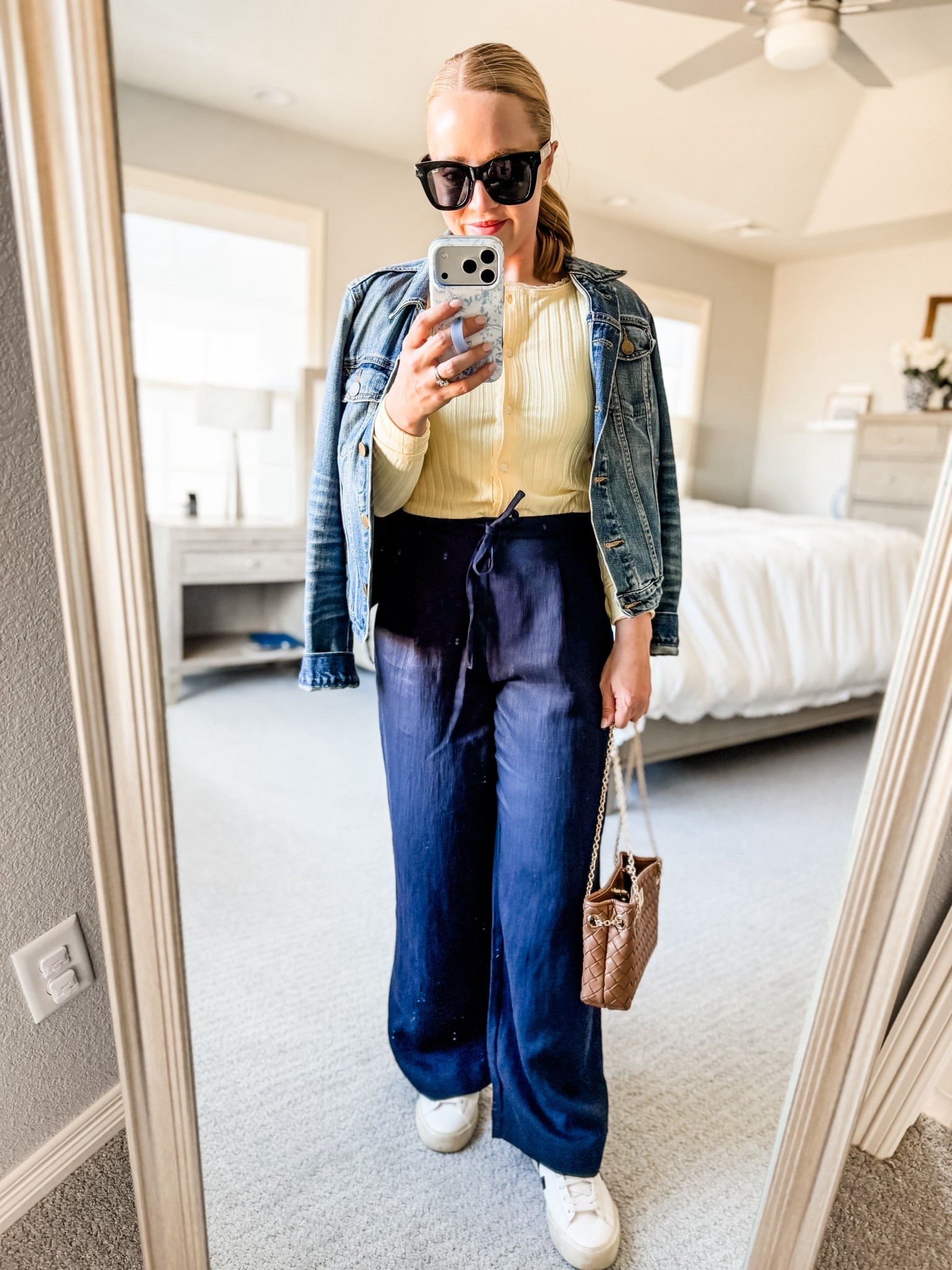 Sized to xs petite in these wide leg pants. So stretchy and comfortable! Wearing small petite in this sweater, fits tts. Wearing 37 in Veja sneakers (size 7) 

Spring outfit, petite outfit, wide leg pants, mom outfit, Ann Taylor, yellow sweater, petite pants 

#LTKmomlife #LTKootd #LTKPetite