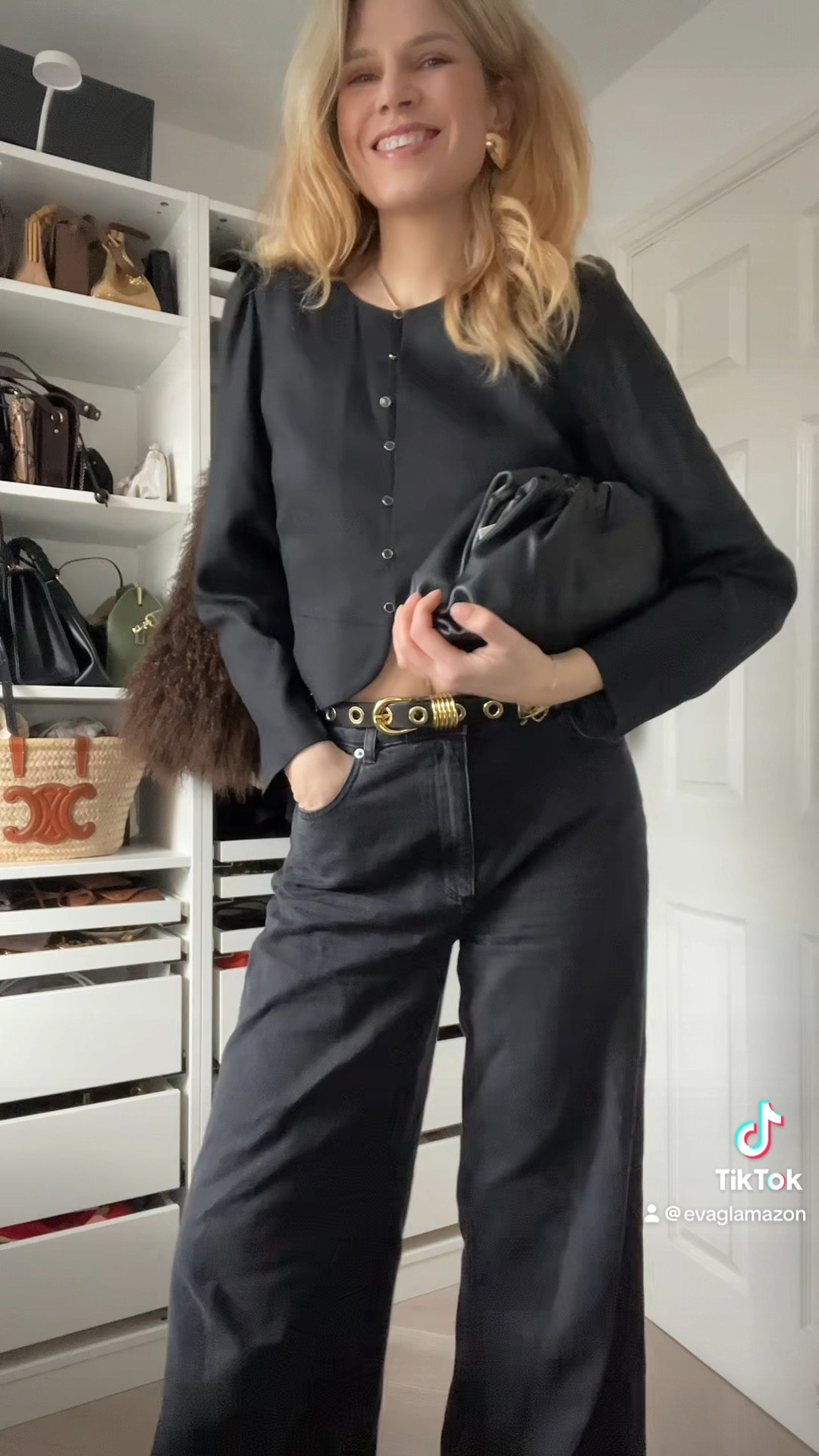 Black outfit, black jeans, Bottega bag, leather belt, designer belt, wide leg jeans, chic outfit 

#LTKuk #LTKeurope #LTKluxury