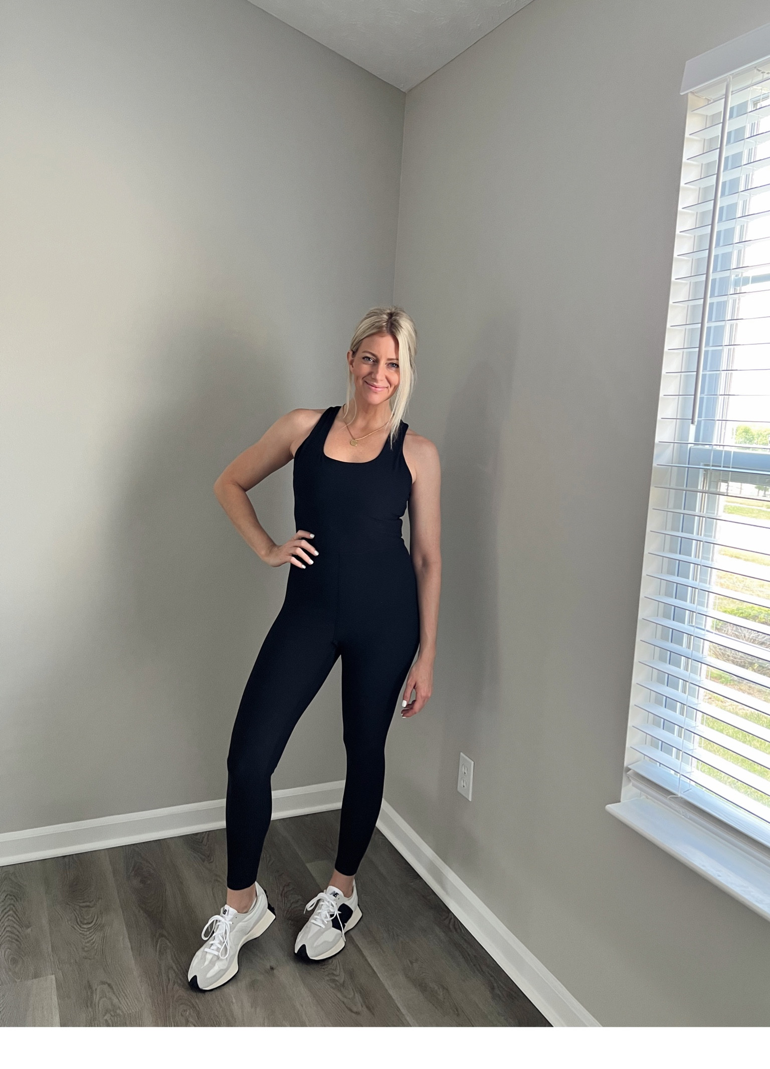 Love how this body suit fits and the length at the ankle is perfect 👌🏼 The back is strappy and so flattering. Comes in other colors, some that are on sale! Would be cute with a long sleeve or sweatshirt tied around your waist too😍 I linked what I could find of my shoes that are currently in stock. 

Summer to fall look
Jumpsuit
Onesie
Romper 
Workout fit 
One piece 
New balance 327


#LTKstyletip #LTKfitness #LTKshoecrush