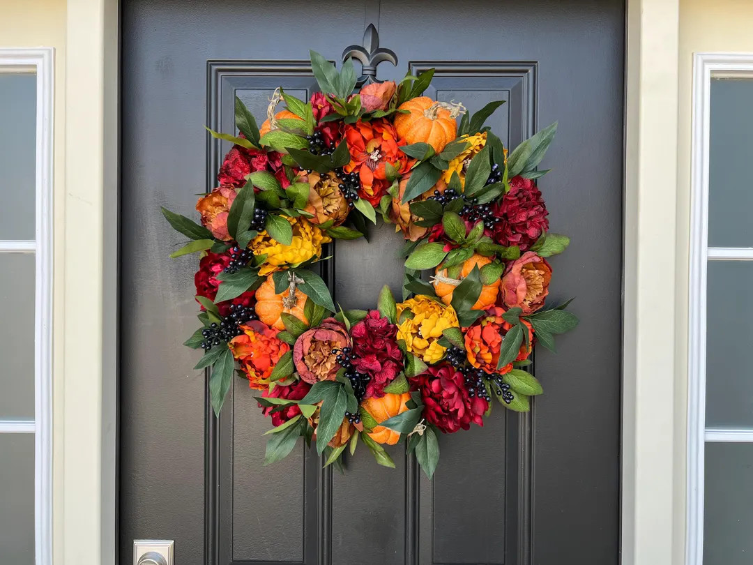 Fall Hydrangea Pumpkin Wreath - Autumn Spice Door Decor | Etsy (Global)