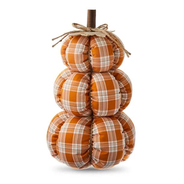 Harvest Orange Plaid Stacked Fabric Pumpkin Indoor Decoration, 14 in, by Way To Celebrate - Walma... | Walmart (US)