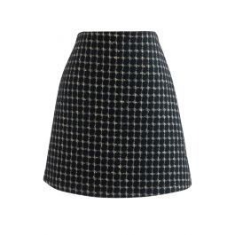 Metallic Check Tweed Mini Bud Skirt in Black | Chicwish