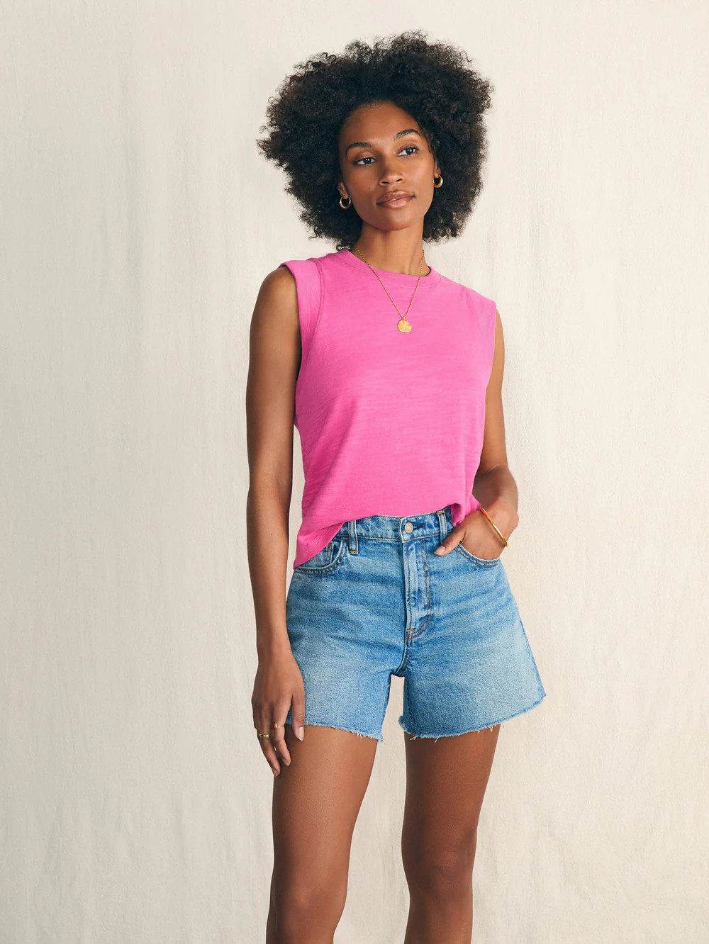 Sunwashed Slub Muscle Tank - Cone Flower | Faherty