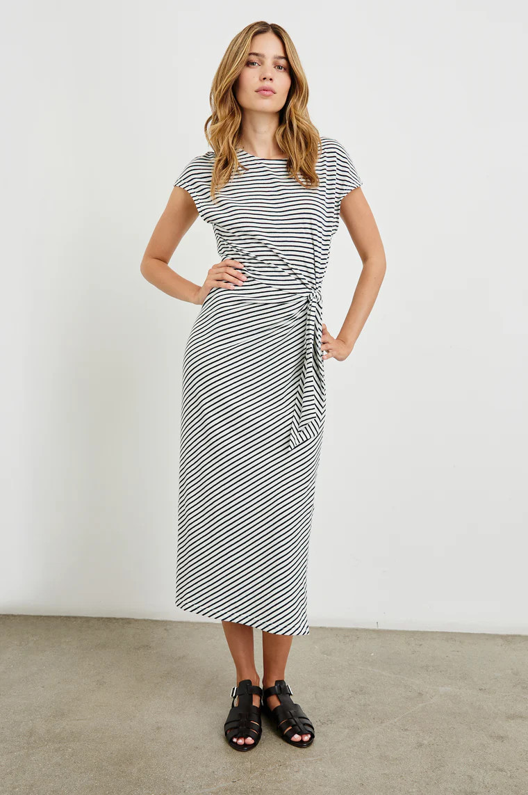 SELAH DRESS - IVORY NAVY MICRO STRIPE | Rails