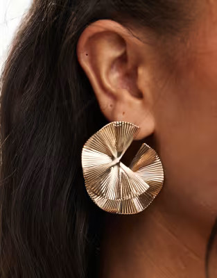 True Decadence statement round pleated stud earrings in gold | ASOS | ASOS (Global)