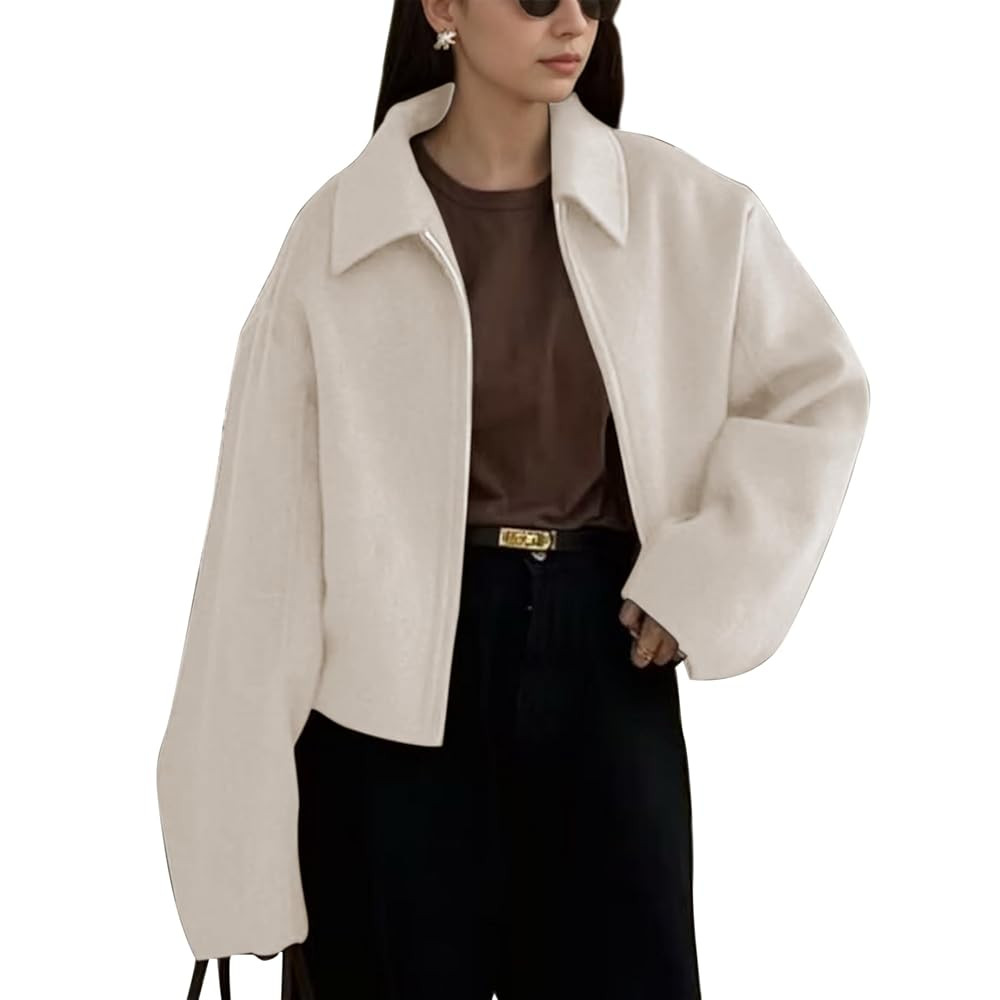 Women Bomber Jacket Casual Lapel Long Sleeve Zip Up Cropped Coats Trendy Lightweight Outwear Fall... | Amazon (US)