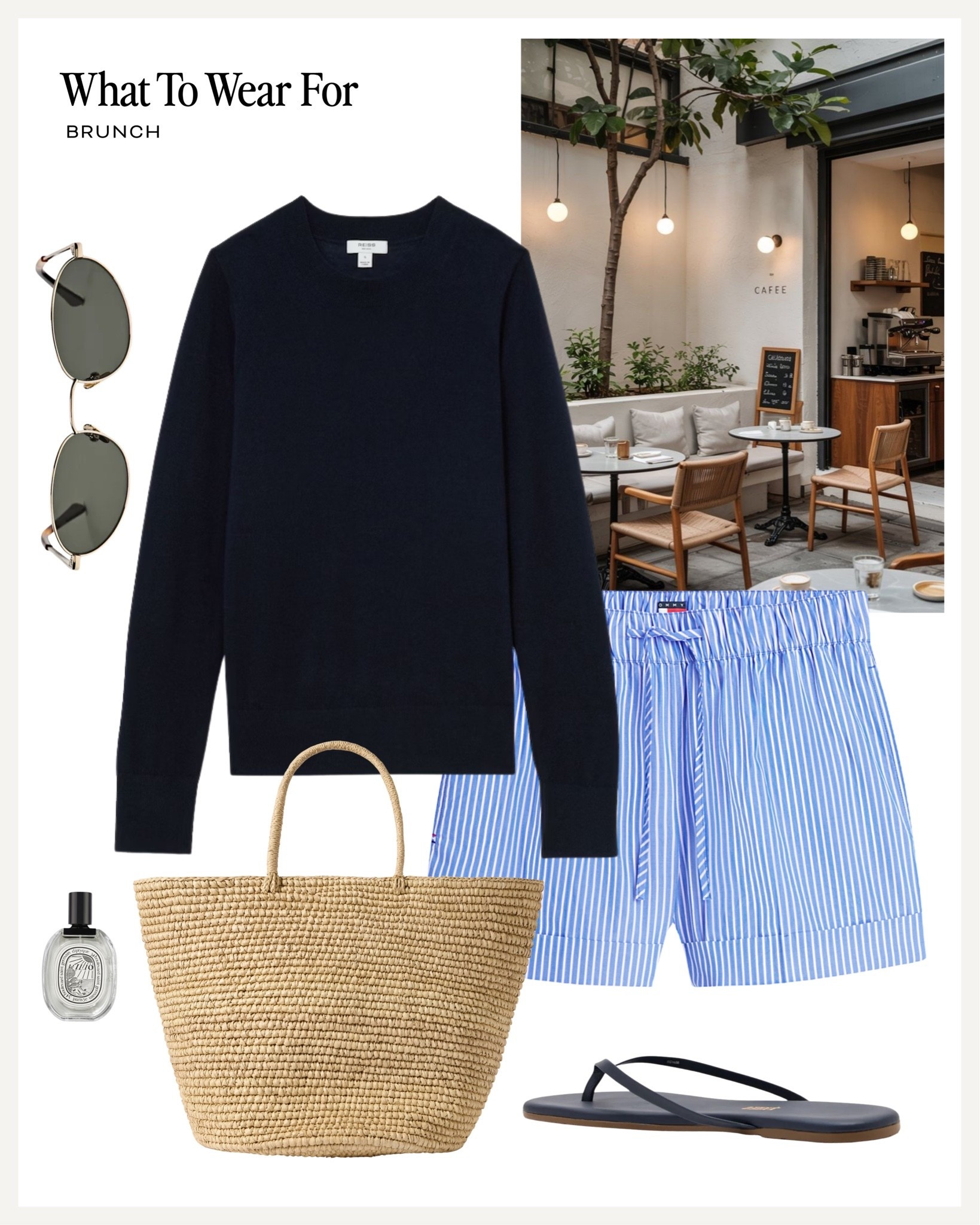 Brunch ☕️ 

Transitional style, layering, navy knit, blue shorts, Straw bag, summer outfit, effortless style

#LTKsummer