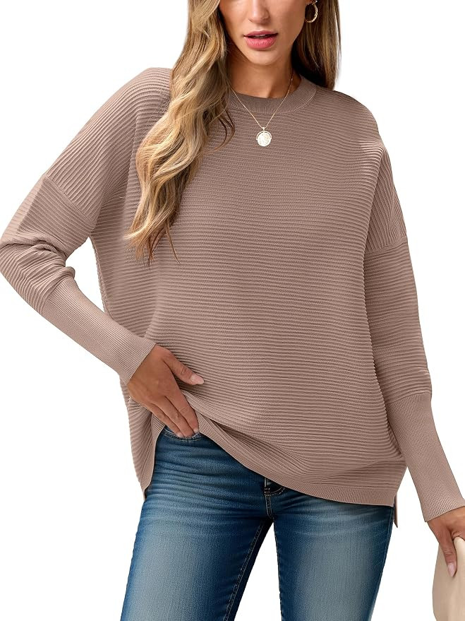 ANRABESS Womens Oversized Batwing Long Sleeve Ribbed Knit Sweaters 2025 Fall Outfits | Amazon (US)