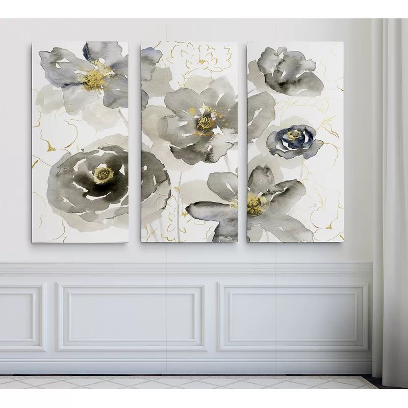 'Sketching in Spring' 3 Piece Wrapped Canvas Acrylic Painting Print on Canvas | Wayfair North America