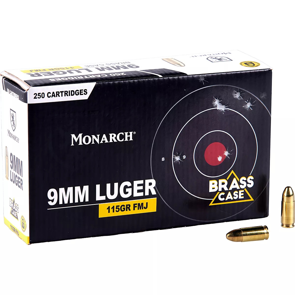 Monarch 9mm Luger 115-Grain FMJ Centerfire Brass Ammunition - 250 Rounds | Academy Sports + Outdoors