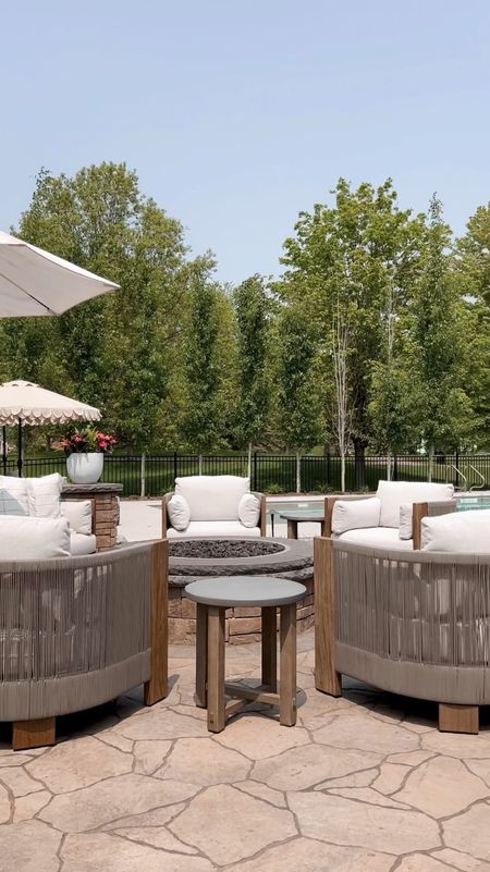 We love this outdoor lounge furniture! It’s weather resistant but we still have covers to maintain the furniture for years to come. West Elm, firepit, patio umbrella, outdoor barrel chair, outdoor furniture 

#LTKSeasonal #LTKVideo #LTKhome