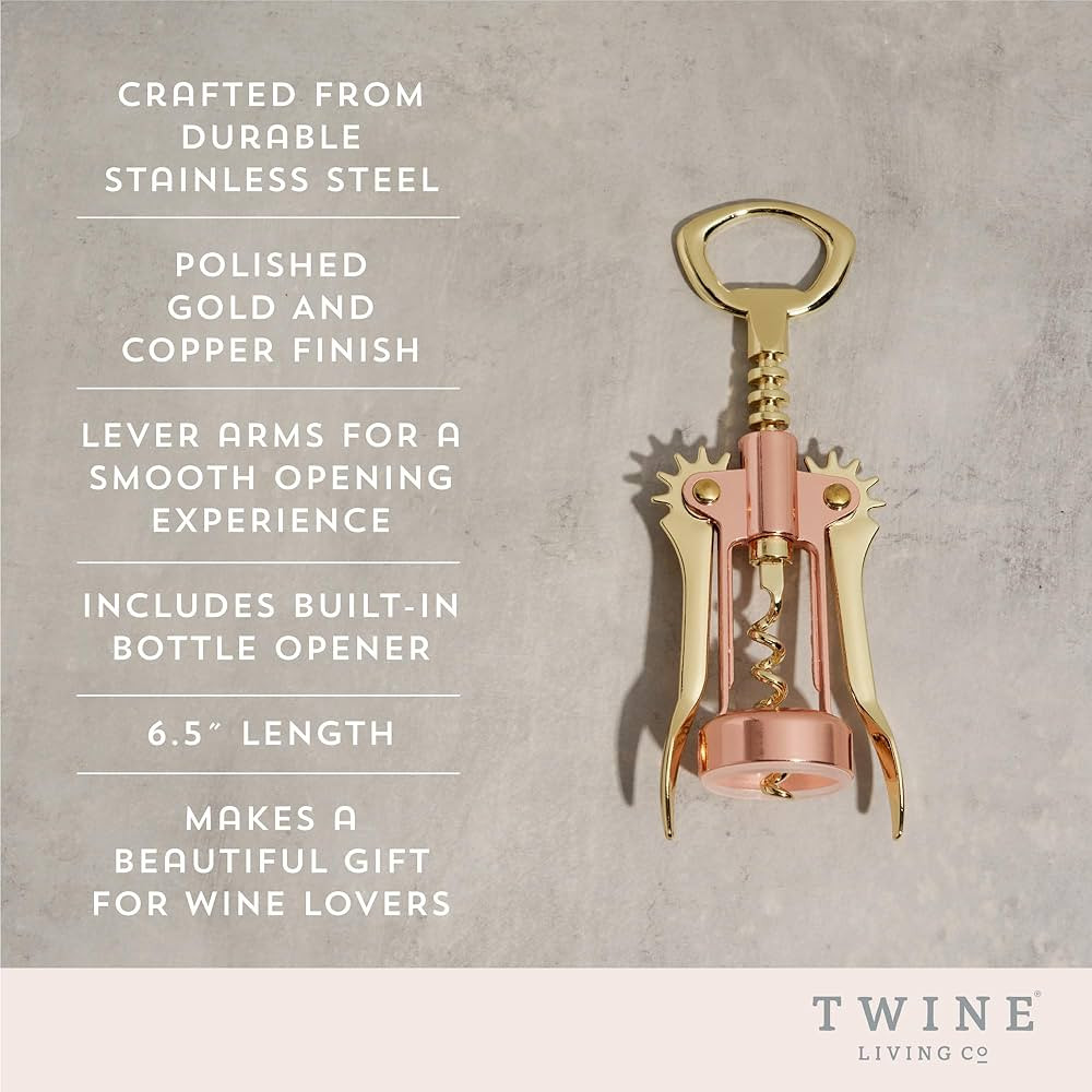 Twine Two-Tone Copper and Gold Winged Corkscrew, Self Centering Worm, Wine Bottle Opener, Lever A... | Amazon (US)