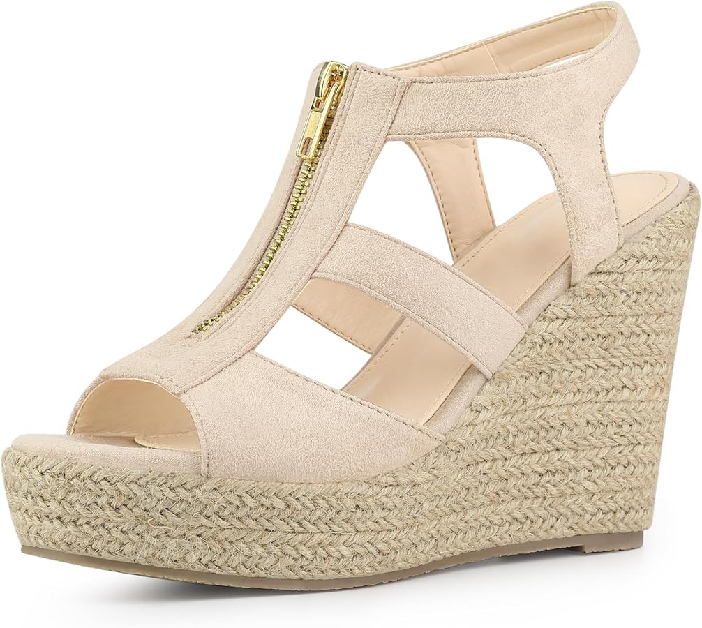 Allegra K Women's Wedges Zipper Sandals Platform Wedges Heels Sandals | Amazon (US)