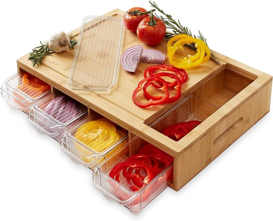 Casafield Bamboo Cutting Board Set with Kitchen Food Storage Containers and Lids | Amazon (US)