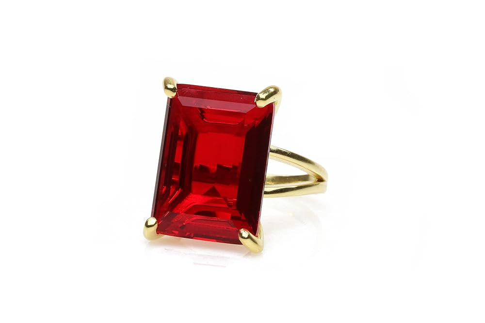 Vibrant Ruby Birthstone - Prong Set Rectangle Ring in 14k Gold - Simple Rings, Statement Rings, B... | Amazon (US)