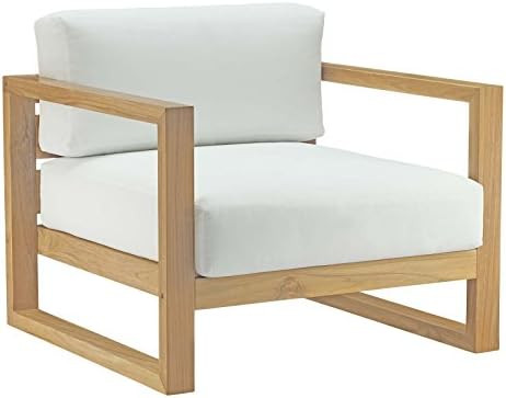 Modway Upland Teak Wood Outdoor Patio armchair with Cushions in Natural White | Amazon (US)