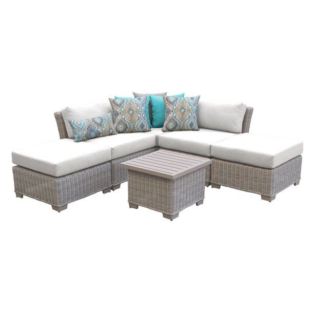 TK Classics Coast 6 Piece Wicker Patio Furniture Set with Ottoman | Walmart (US)