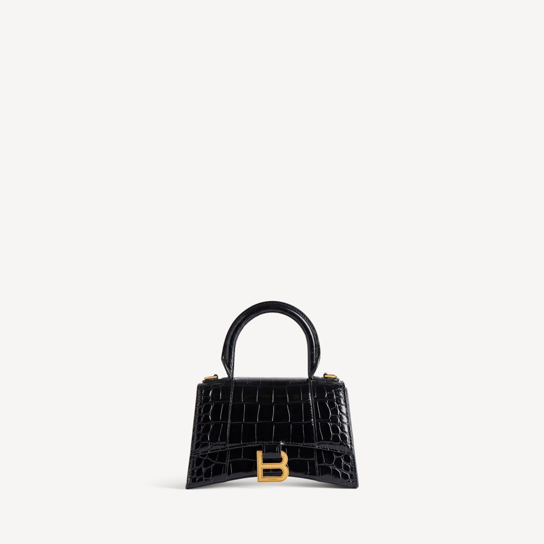 Women's Hourglass Xs Handbag Crocodile Embossed in Black | Balenciaga