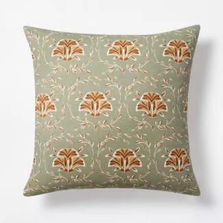 Floral Printed Square Throw Pillow Green/Brown - Threshold™ designed with Studio McGee | Target