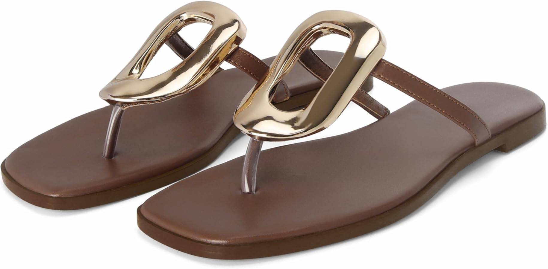 Flip-Flops for Women Thong Sandals Flat Black Slip on Slides Leather Beach Comfort Open Square To... | Amazon (US)