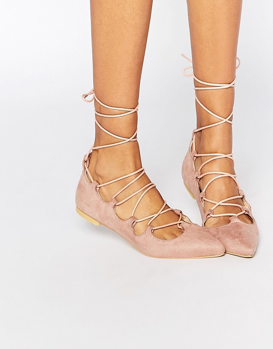 Glamorous Dusty Suede Pink Ghillie Tie Up Flat Shoes | ASOS US