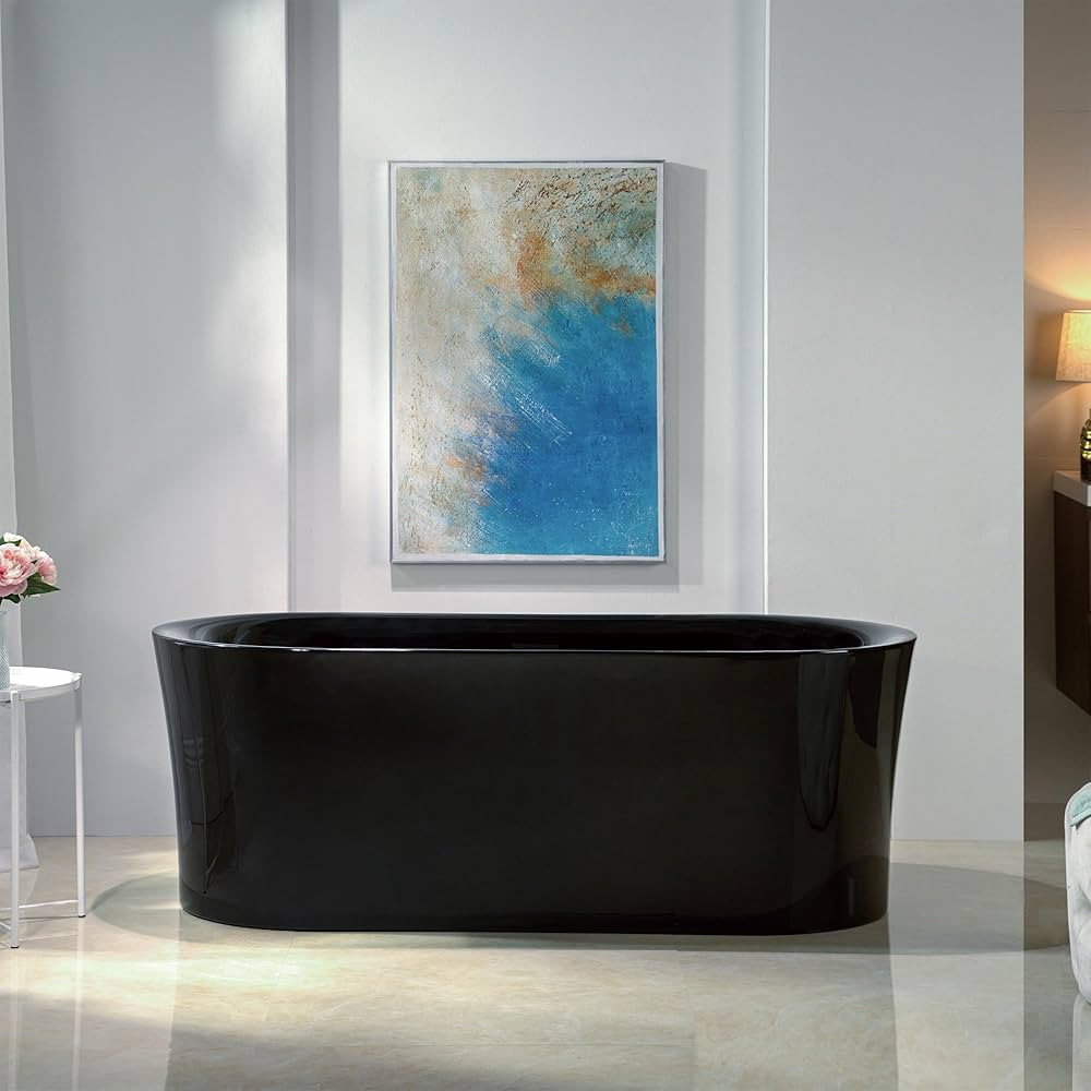 WOODBRIDGE 67" L x 31-1/2" W Freestanding Contemporary Acrylic Soaking Bathtub in Glossy Black In... | Amazon (US)