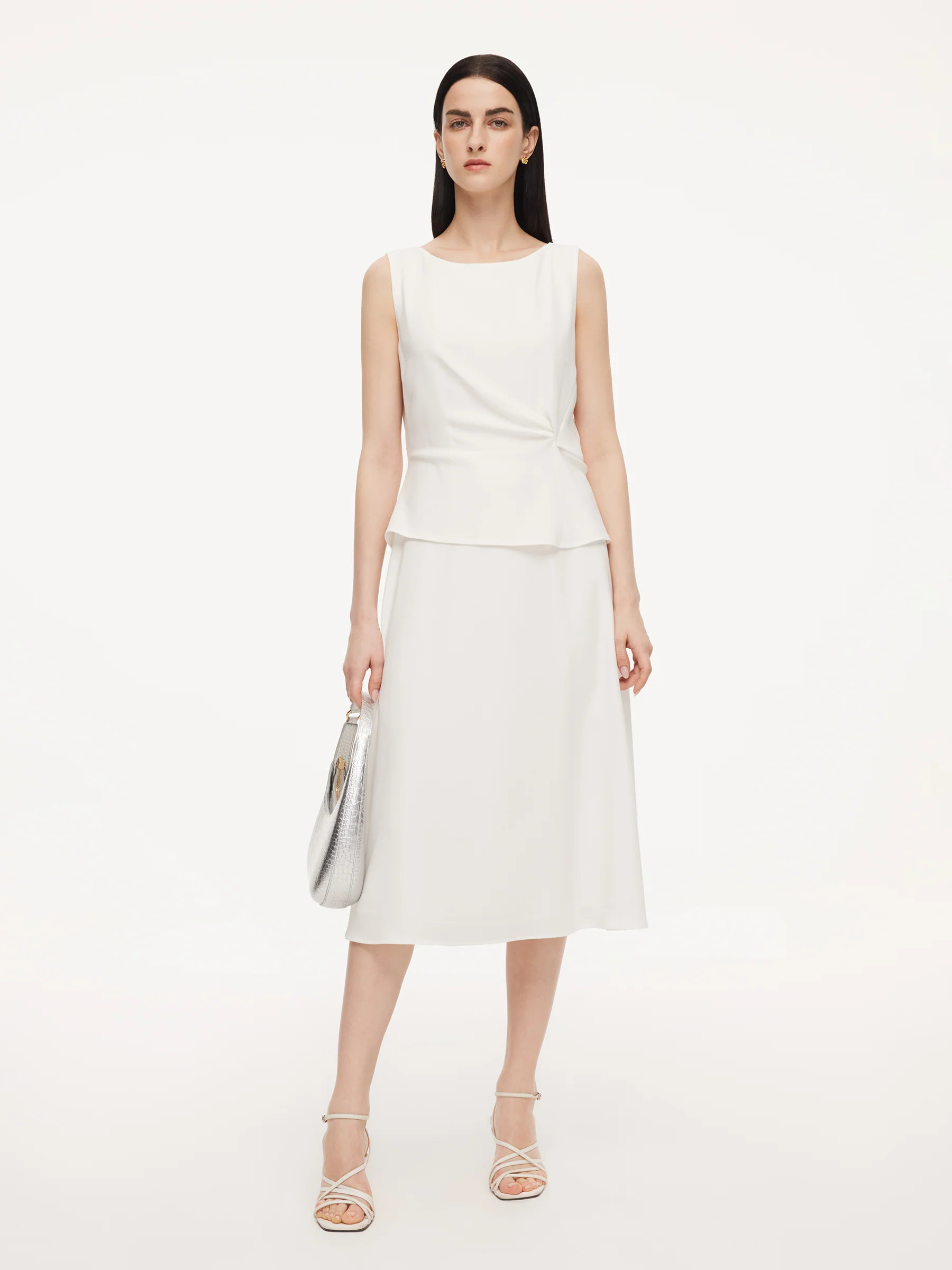 Triacetate Blend Mock Layered Women Sleeveless Midi Dress | GOELIA