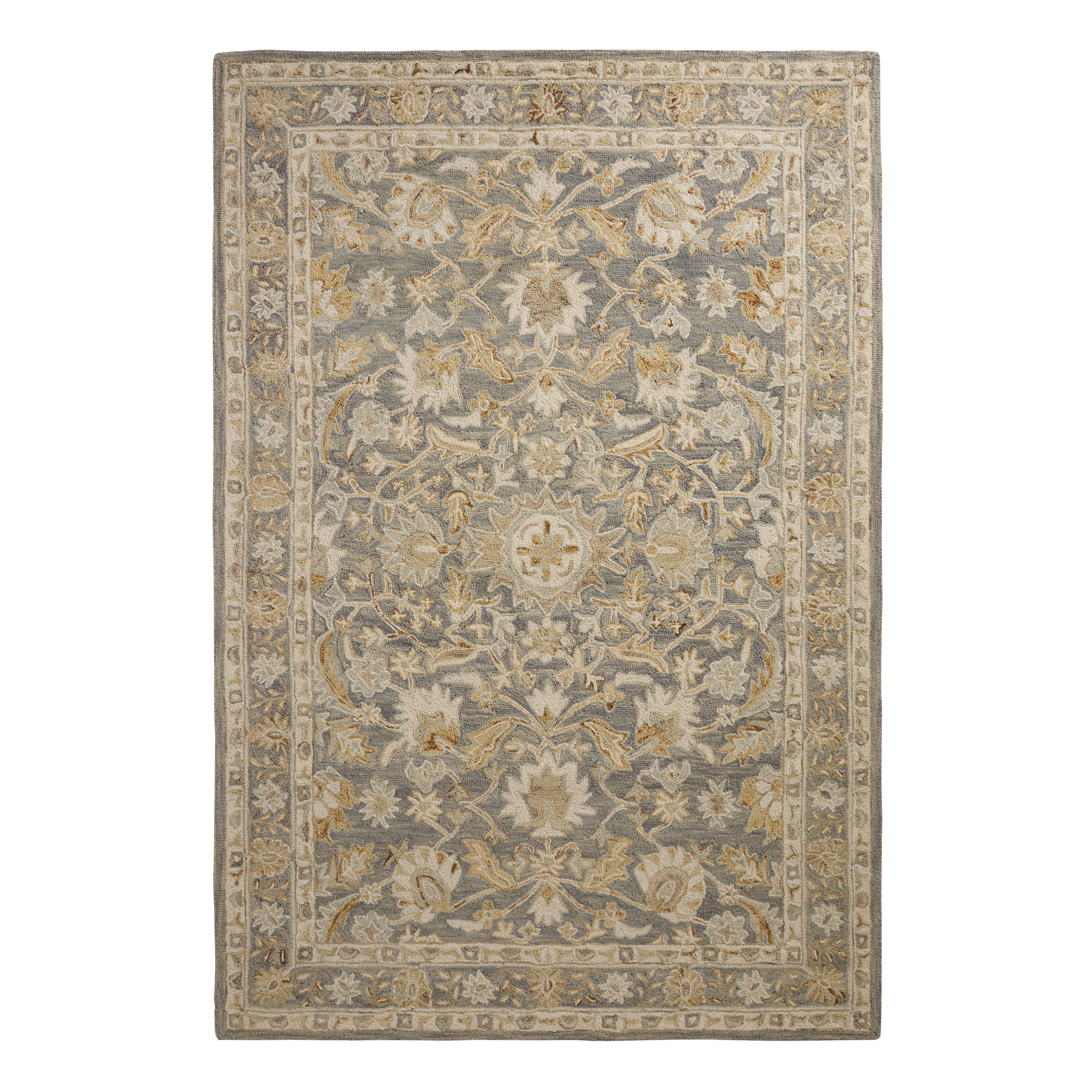 Carmel Blue Floral Tufted Wool Traditional Style Area Rug | World Market
