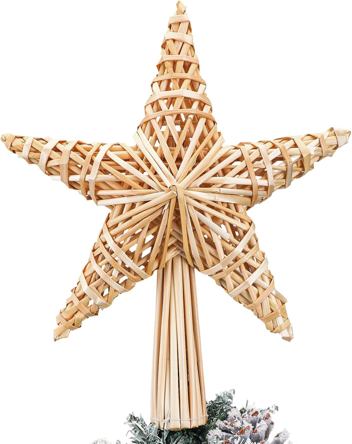 Christmas Straw Star Tree Topper 10 x 12 in Scandinavian Tree Topper Straw Ornaments Swedish Nordic Boho Tree Topper Xmas Tree Decor for Office Home Indoor Desktop Adults Natural Rustic Decor | Amazon (US)