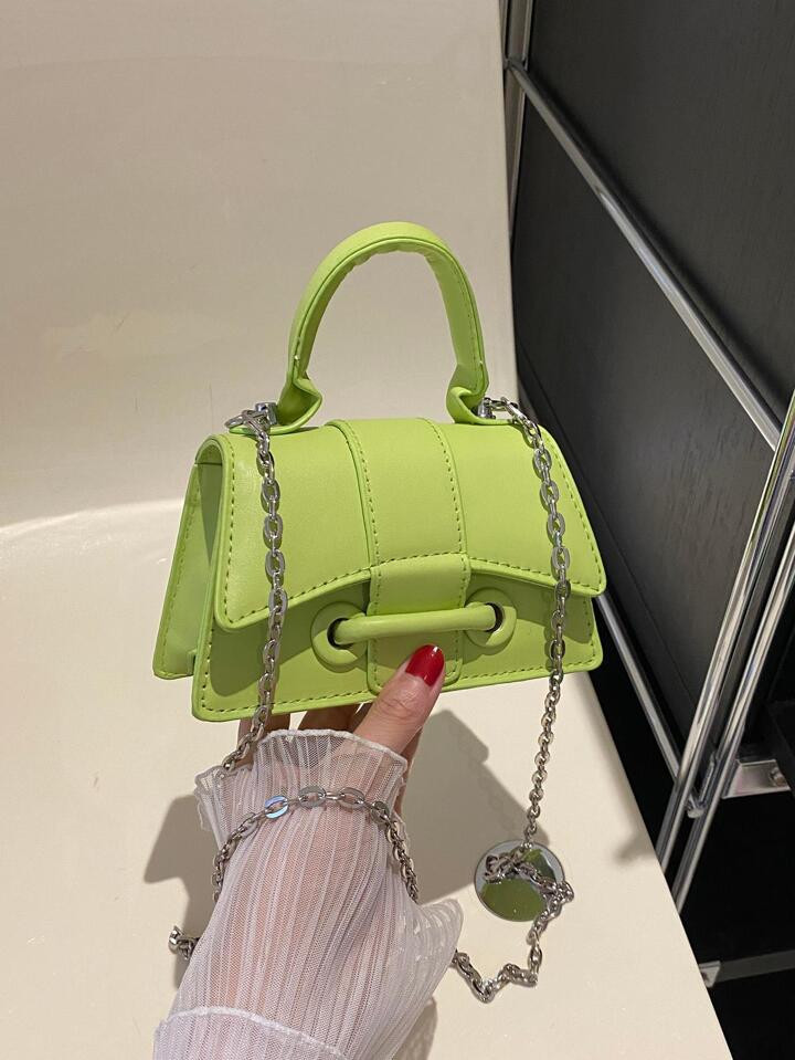Mini Neon-Green Flap Chain Square Bag Top Handle | SHEIN USA | SHEIN