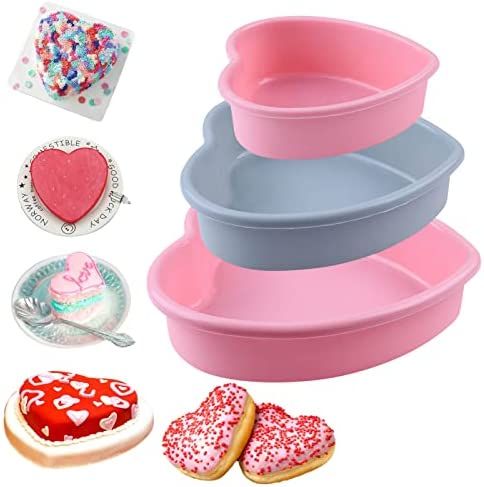 Rhoxshy Heart Shaped Cake Pans 3pcs, Silicone Molds Heart Baking Pans, 5" 8" 10" Heart Cake Mold ... | Amazon (US)