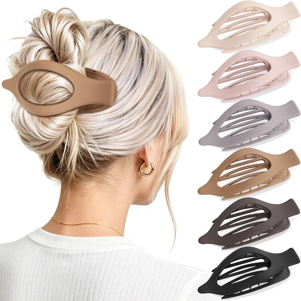 6 PCS Large Flat Hair Clips for Women Girls, French Concord Lay Down Flat Claw Clips for Thick Th... | Amazon (US)