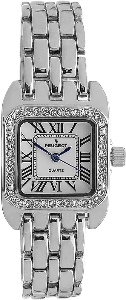 Peugeot Women's Tank Shape Watch with Panther Link Bracelet, Dress Watch with Crystal Bezel and R... | Amazon (US)