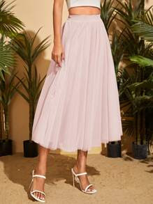 SHEIN Unity Solid Mesh Overlay Skirt | SHEIN